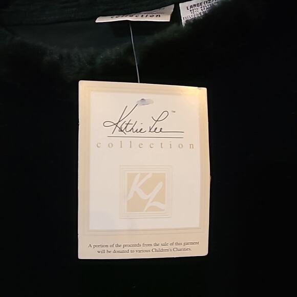 Vtg 90s Y2K Kathie Lee Black Velvet 3/4 Sleeve Maxi Faux Fur Collar Goth Large - Picture 2 of 8